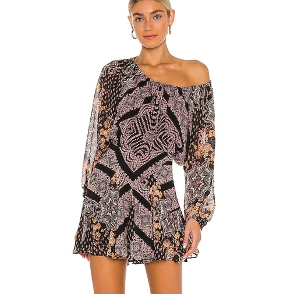 FREE PEOPLE black comb 7 wonders mini dress NWT